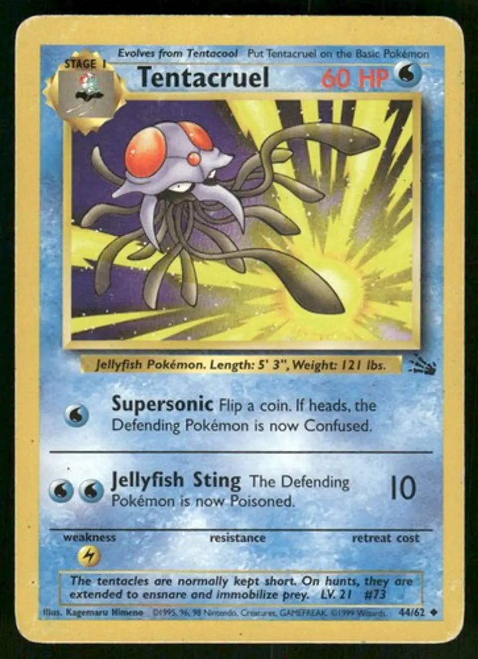 1999 Tentacruel 44/62 Uncommon Unlimited LP Fossil Pokémon 1