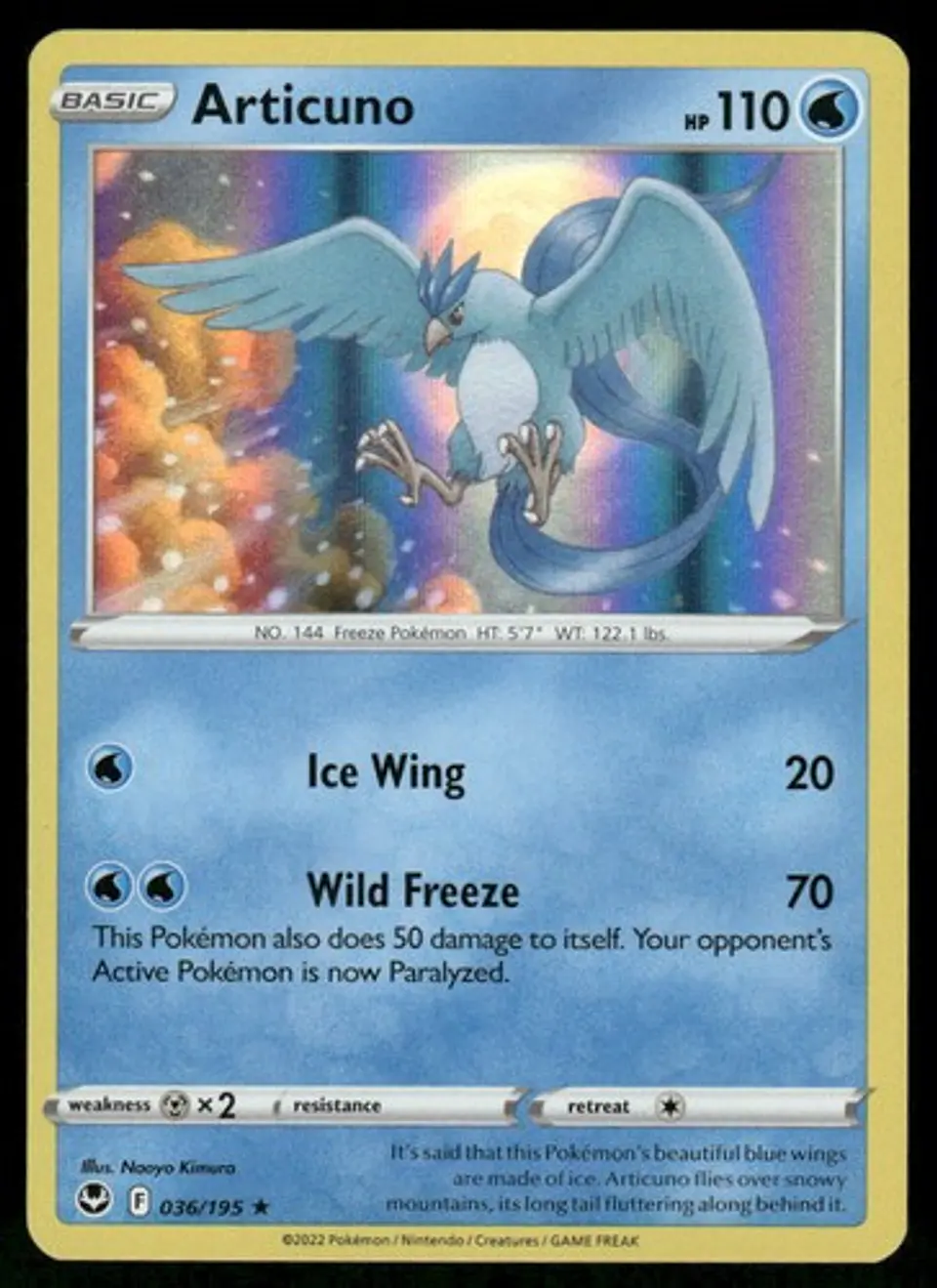 2022 Articuno 036/195 Holo Rare NM SWSH12: Silver Tempest Pokémon 1