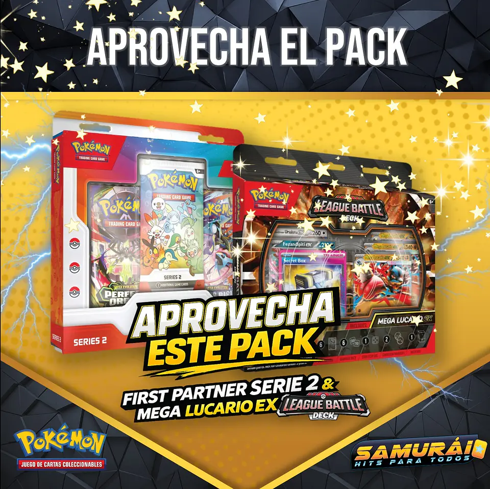 SAMURAI PACK 1: Mega Lucario ex League Battle Ingles + First Partner Serie 2 Ingles 1