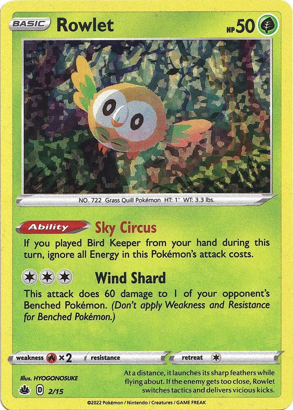 POKEMON TCG Rowlet - 2/15 McDonald's Promos 2022 002/015 ESPAÑOL 1