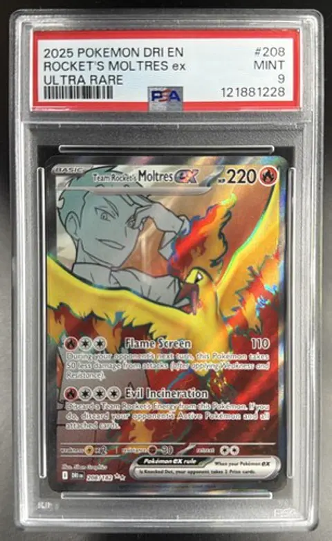 2025 Pokemon Destined Rivals Team Rocket's Moltres ex 208/182 PSA 9