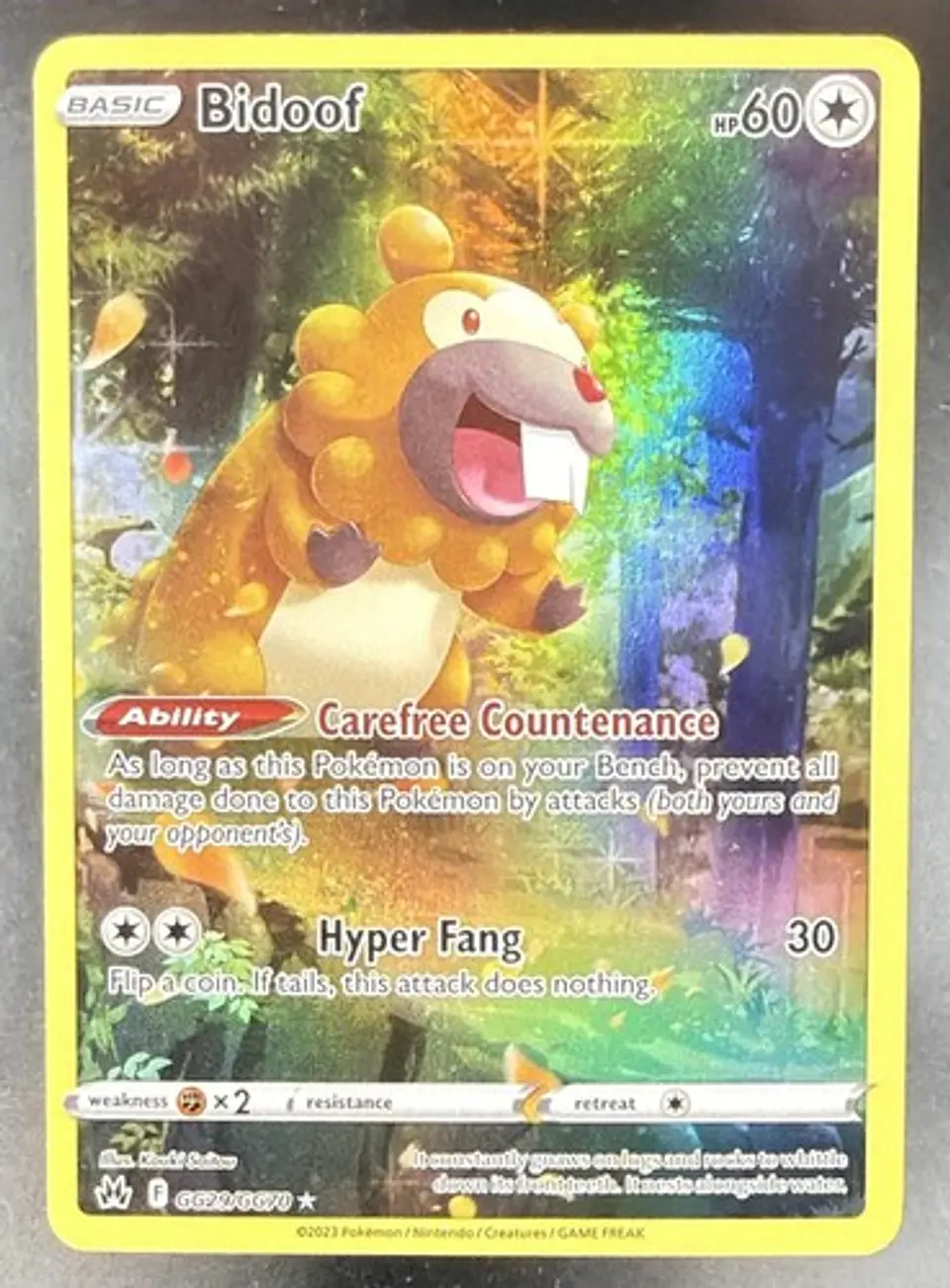 2023 Pokemon Crown Zenith Bidoof Ultra Rare Holo GG29/GG70 1