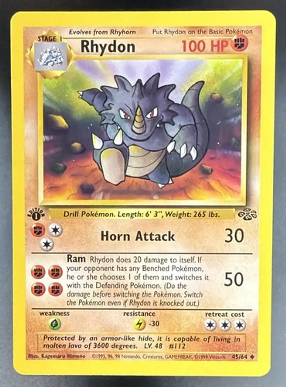 1999 Pokemon Jungle 1st Edition Rhydon 45/64 Uncommon 1