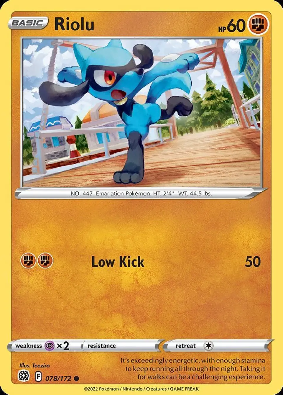 Pokemon Riolu (78/202) Brilliant Stars LP REVERSE HOLO 1