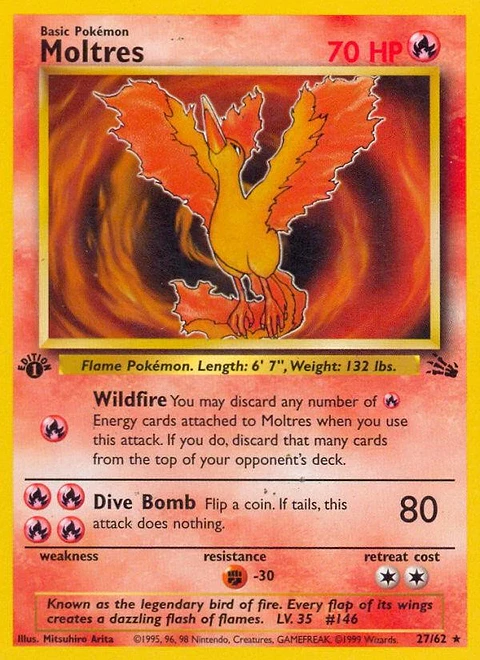Pokemon Moltres (27/63) Fossil 1ED HP - 1st Edition