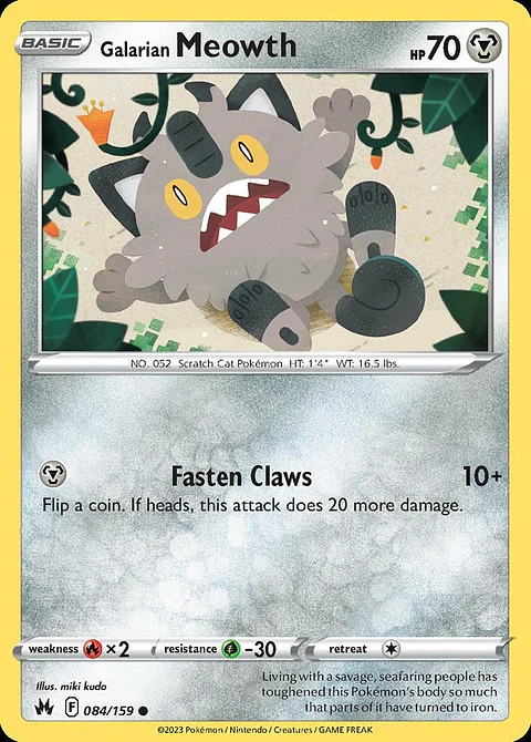 Pokemon Galarian Meowth (84/160) Crown Zenith LP