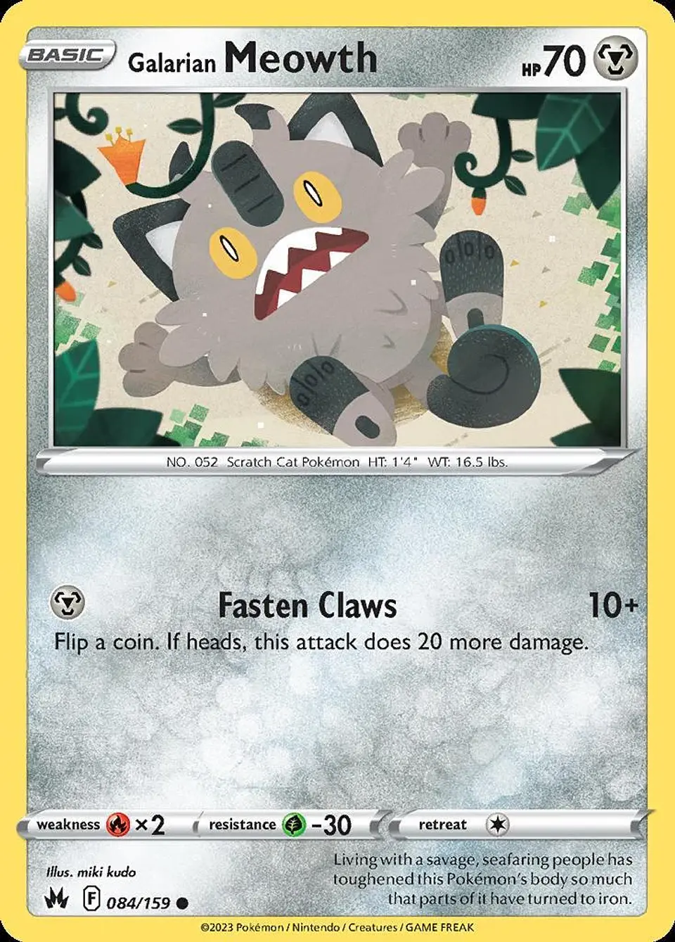Pokemon Galarian Meowth (84/160) Crown Zenith LP 1