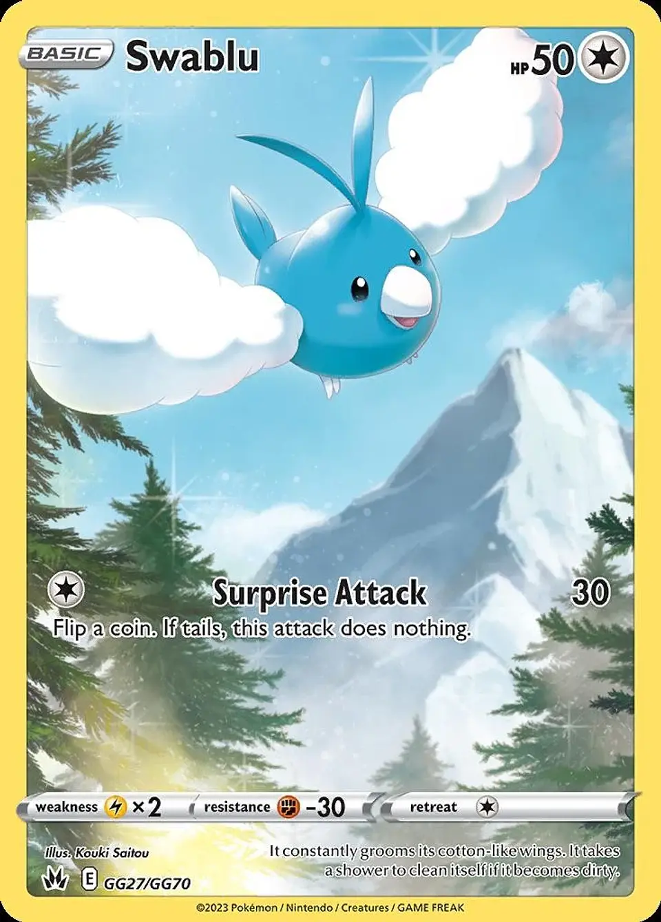 Pokemon Swablu (GG27/70) Crown Zenith Galarian Gallery NM HOLO 1