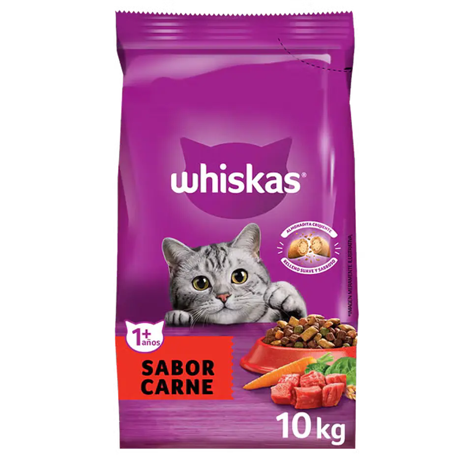 WHISKAS® alimento seco para gatos adultos carne 10Kg 1