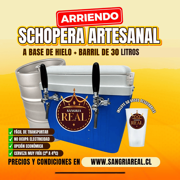 Arriendo Dispensadora artesanal + Barril 30 Litros Sangria Real