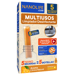 Limpiador Multiuso Desinfectante Nanolife Recarga Aroma Citrico 5x