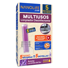 Limpiador Multiuso Desinfectante Nanolife Recarga Aroma Lavanda 5x