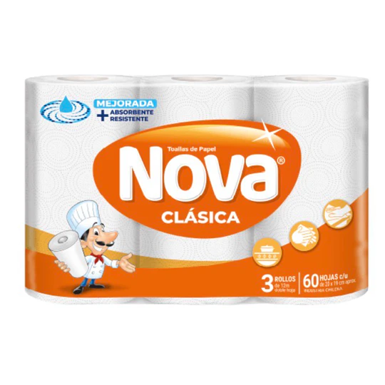 Toalla Papel Nova 3 Rollos Doble Hojas X 12 mts