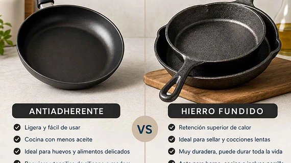 Sartén de hierro fundido vs. antiadherente: ¿cuál comprar?