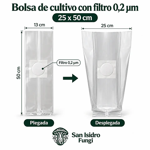 Bolsa para cultivo de Hongos 25x50CM