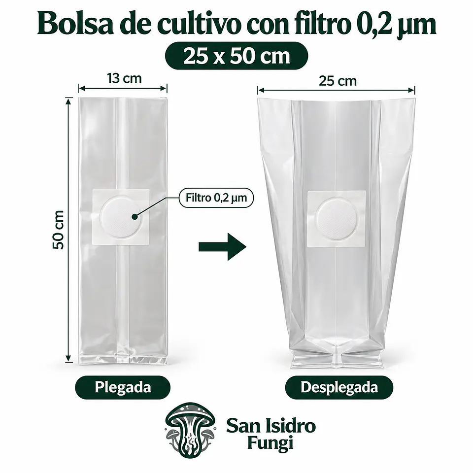 Bolsa para cultivo de Hongos 25x50CM 1