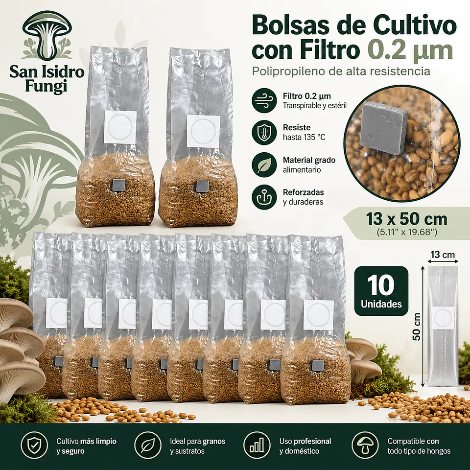 Bolsa para cultivo de Hongos 25x50CM 3