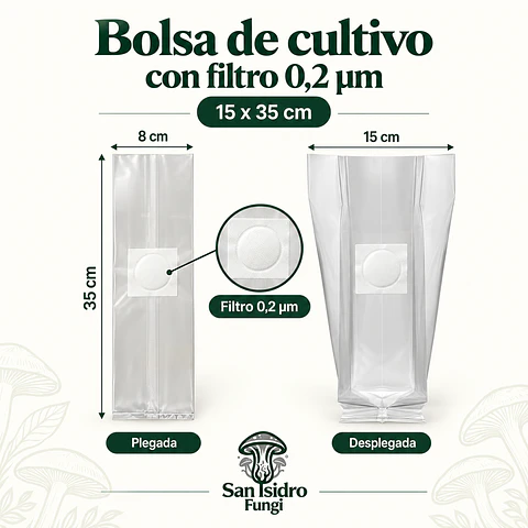 Bolsa para cultivo de Hongos 15X35CM