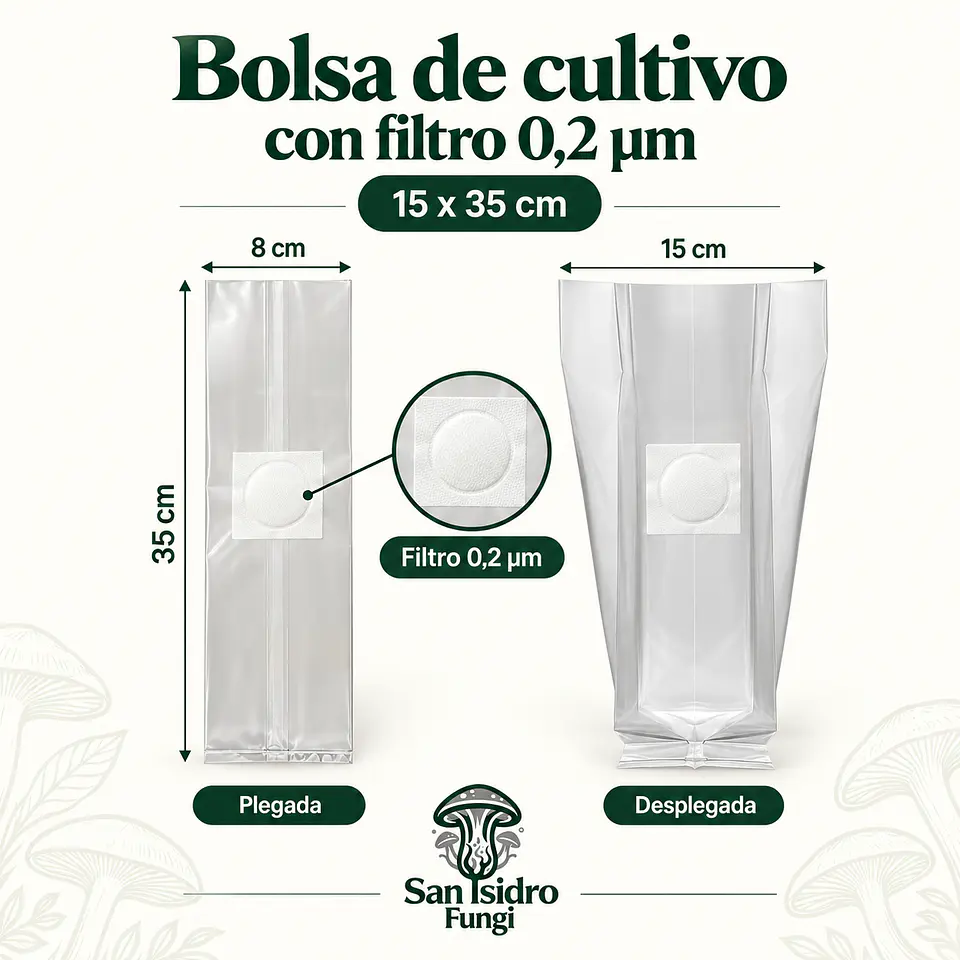 Bolsa para cultivo de Hongos 15X35CM 1