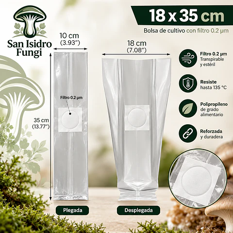 Bolsa para cultivo de Hongos 18X35CM
