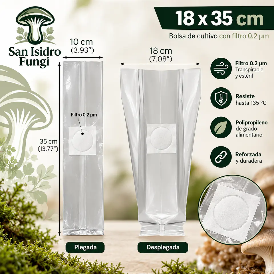 Bolsa para cultivo de Hongos 18X35CM 1
