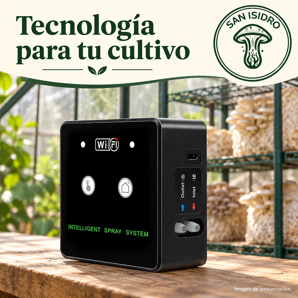 Sistema de pulverización WiFi para cultivo de hongos e invernaderos 1