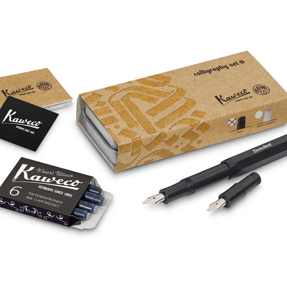Kit Calligraphie Kaweco - 4 Plumes Interchangeables (1.1 à 2.3 Mm) Avec Stylo Plume Et Cartouches - Noir