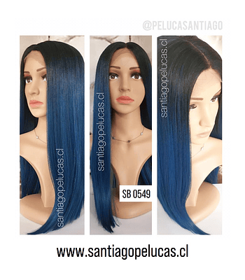 SB 0549 LACE FRONT LARGA LISA CORTE RECTO BALAYAGE AZUL INDIGO