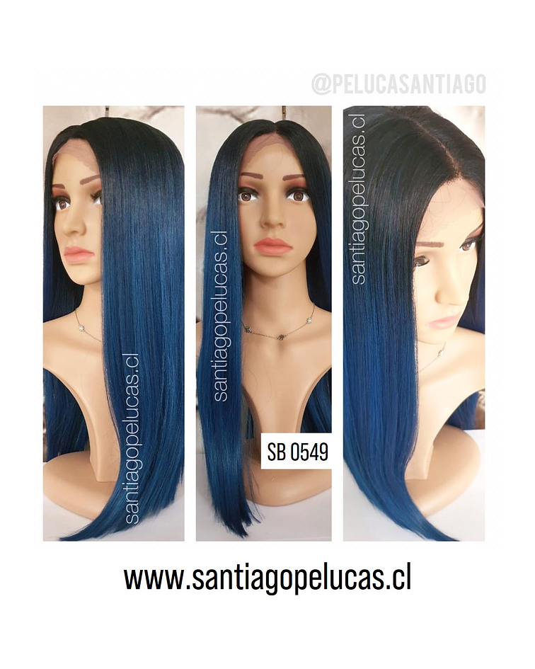 SB 0549 LACE FRONT LARGA LISA CORTE RECTO BALAYAGE AZUL INDIGO