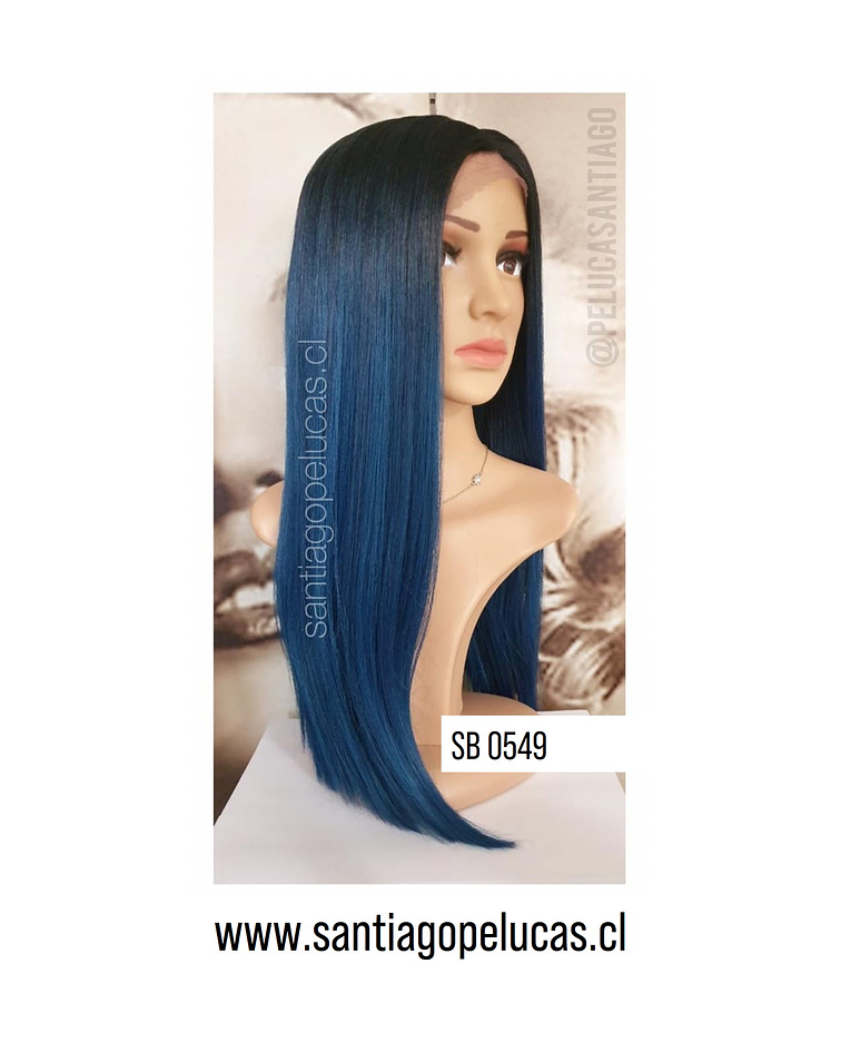 SB 0549 LACE FRONT LARGA LISA CORTE RECTO BALAYAGE AZUL INDIGO