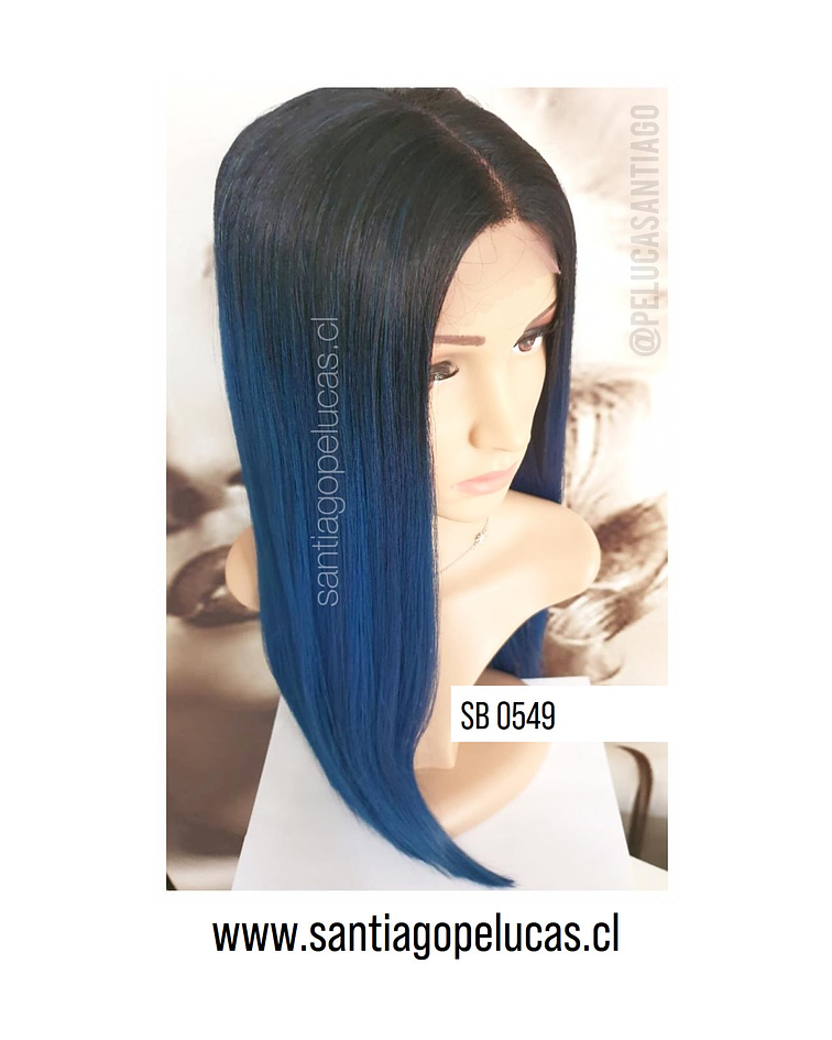 SB 0549 LACE FRONT LARGA LISA CORTE RECTO BALAYAGE AZUL INDIGO