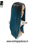 SB 1018 LACE FRONT LARGA LISA CORTE RECTO BALAYAGE TURQUESA OSCURO