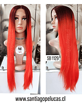 SB 1129 LACE FRONT ANARANJADO FLUOR CON CRECIMIENTO ROJO BURDEO