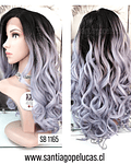 SB 1165 LACE FRONT PART. LADO LARGA ONDAS BALAYAGE GRIS MECHAS ROSA