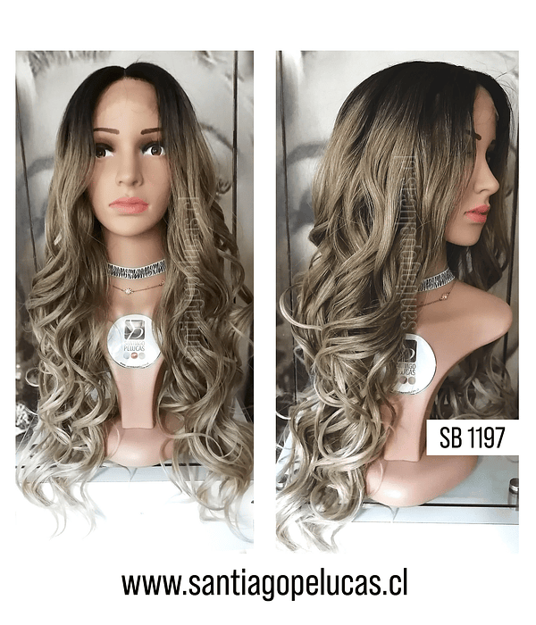 SB 1197 LACE FRONT LARGA ONDULADA BALAYAGE RUBIO CENIZA