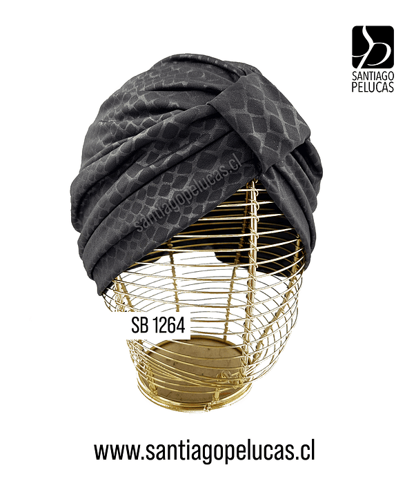 SB 1264 TURBANTE LYCRA-ALGODON NEGRO ESTAMPADO PIEL SERPIENTE