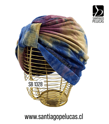 SB 1328 TURBANTE ALGODON ELASTICADO ESTAMPADO AZUL, BURDEO, BEIGE