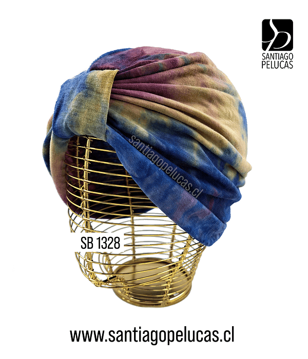 SB 1328 TURBANTE ALGODON ELASTICADO ESTAMPADO AZUL, BURDEO, BEIGE