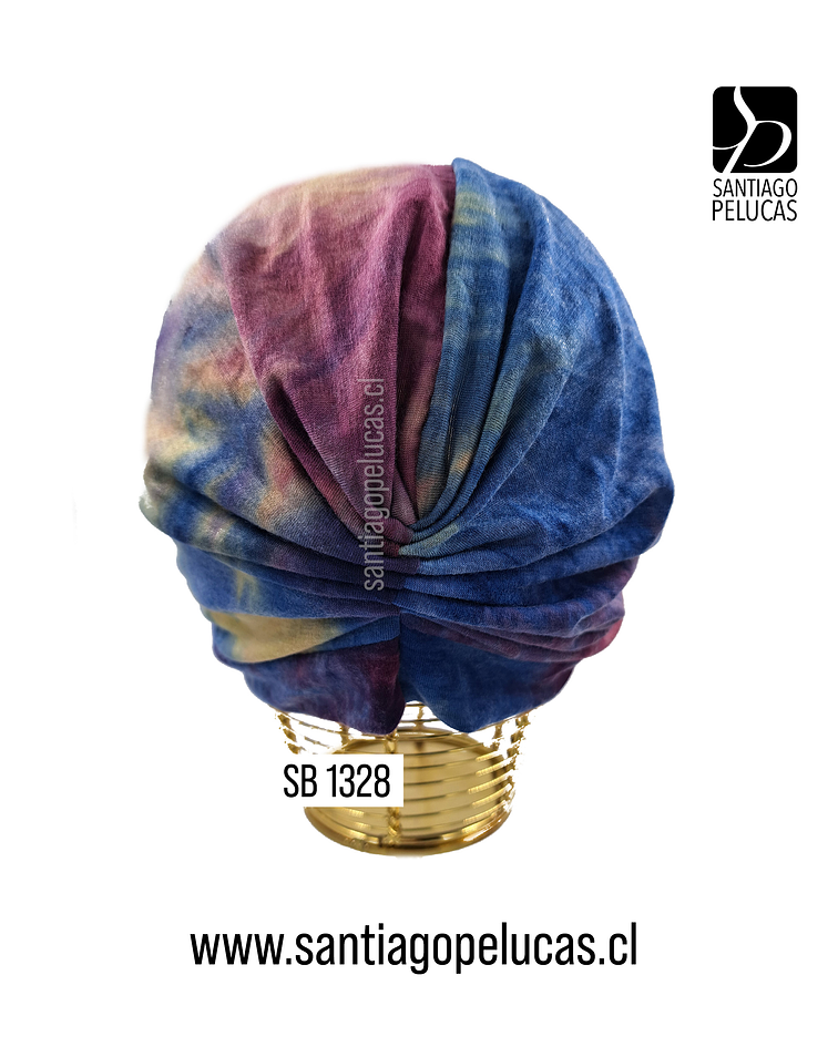 SB 1328 TURBANTE ALGODON ELASTICADO ESTAMPADO AZUL, BURDEO, BEIGE