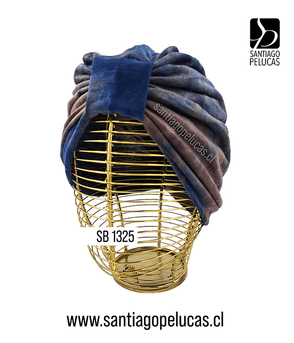 SB 1325 TURBANTE ALGODON ELASTICADO ESTAMPADO MARRON AZUL