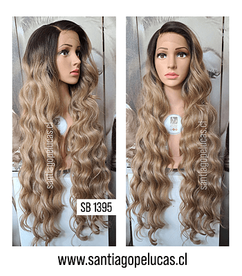 SB 1395 LACE FRONT EXTRA LARGA PART. LADO CON ONDAS BALAYAGE RUBIO MEDIO 