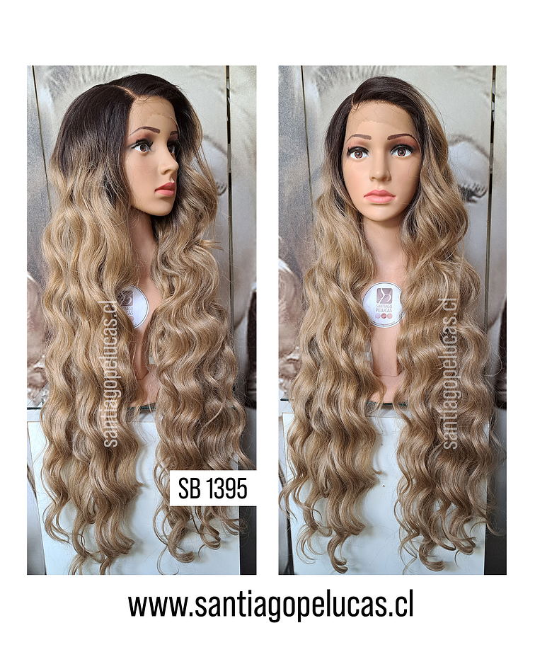 SB 1395 LACE FRONT EXTRA LARGA PART. LADO CON ONDAS BALAYAGE RUBIO MEDIO 