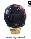 SB 1358 TURBANTE JAZMIN PIEL DURAZNO NEGRO CON FLORES