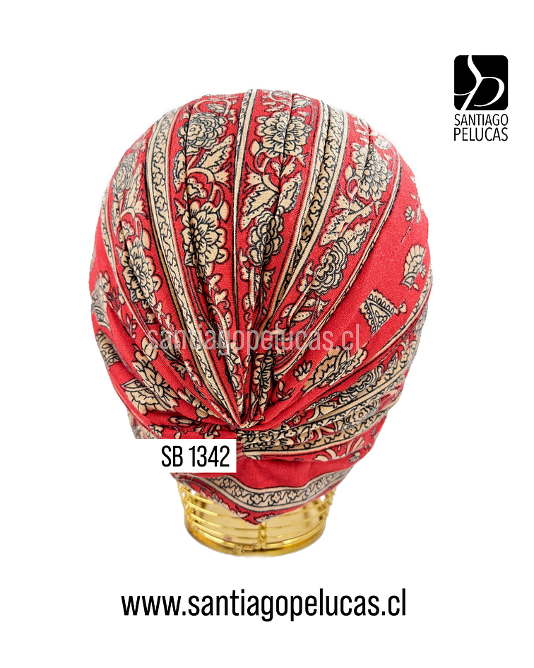 SB 1342 TURBANTE TURQUIA MANDALA FLORES PEQUEÑAS ROJO CON BEIGE