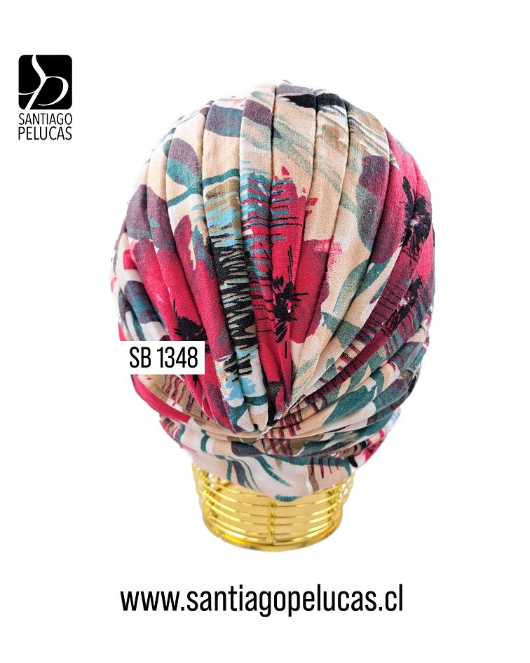 SB 1348 TURBANTE TURQUIA ABSTRACTO CEREZA BEIGE VERDE