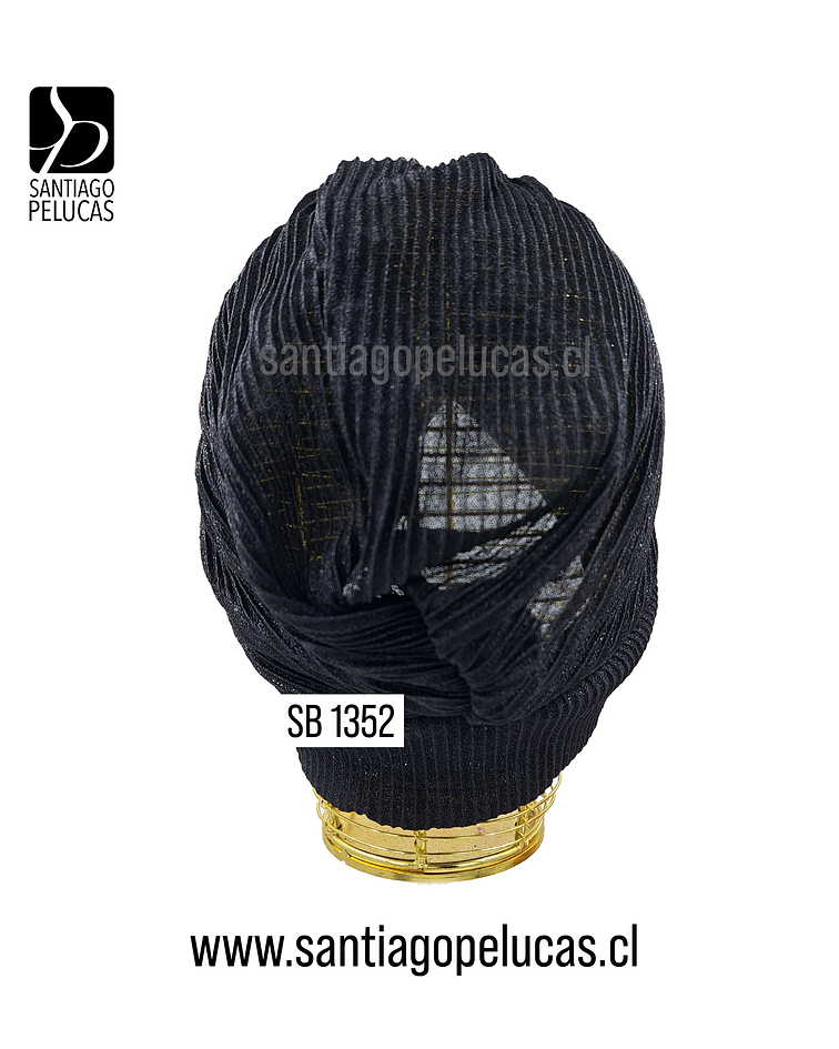 SB 1352 TURBANTE GASA ELASTICADA ESCARCHADA NEGRO