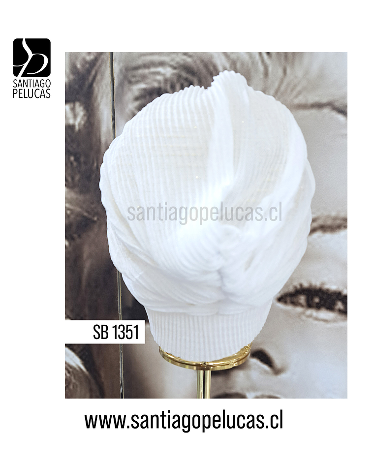 SB 1351 TURBANTE GASA ELASTICADA ESCARCHADA BLANCO