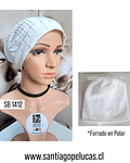 SB 1412 GORRO TURBANTE BLANCO CON DISEÑO BRILLANTES LINEAS PLATEADO