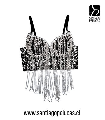 CROP TOP NEGRO BRILLANTE CON PEDRERIA 