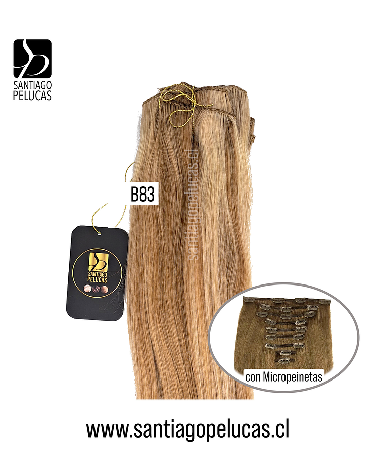 B83 PACK CORTINAS LISA 90% NATURAL RUBIO CLARO DORADO CON MECHAS (9 Piezas)